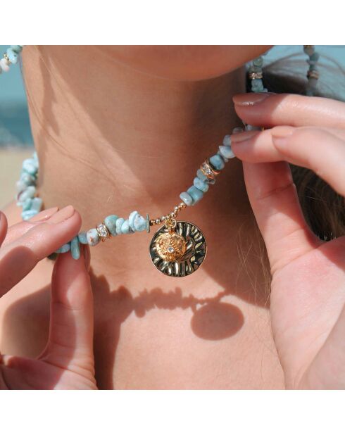 Collier avec pierres, perles et pendentif central Victor turquoise