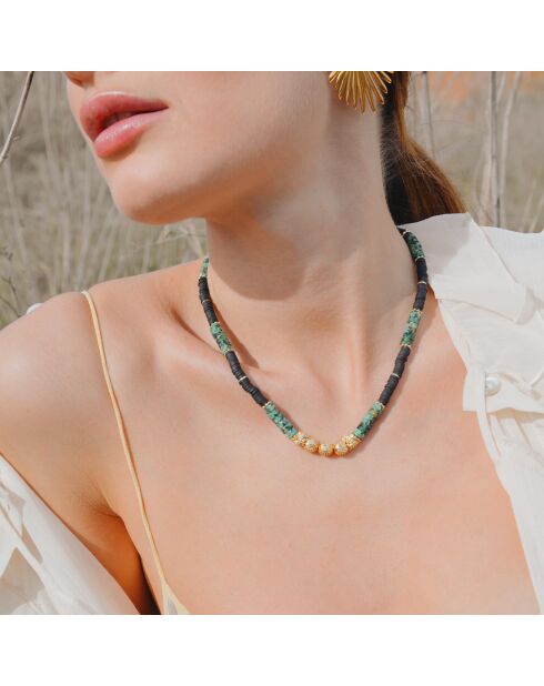 Collier perles rondelles Vinze noir