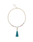Collier de perles avec pompon Caliko turquoise