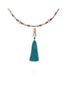 Collier de perles avec pompon Caliko turquoise