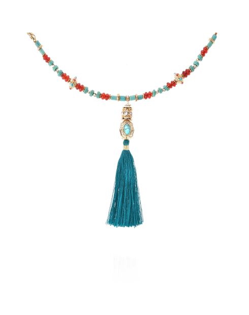 Collier de perles avec pompon Caliko turquoise