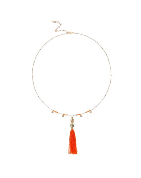 Collier chaîne avec perles et pompon Nollie orange