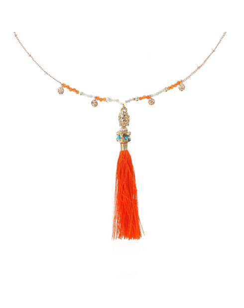 Collier chaîne avec perles et pompon Nollie orange
