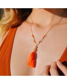 Collier chaîne avec perles et pompon Nollie orange