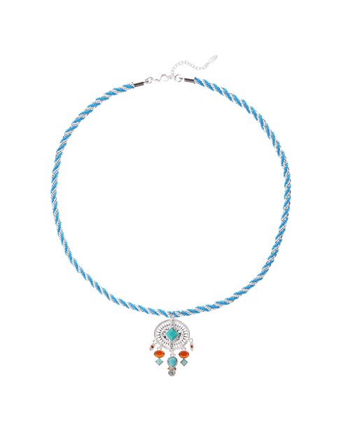 Collier ajustable cordon avec cabochon central Krush bleu