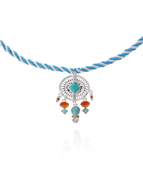 Collier ajustable cordon avec cabochon central Krush bleu