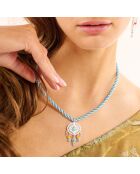 Collier ajustable cordon avec cabochon central Krush bleu