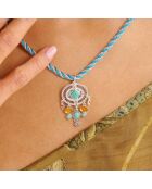 Collier ajustable cordon avec cabochon central Krush bleu