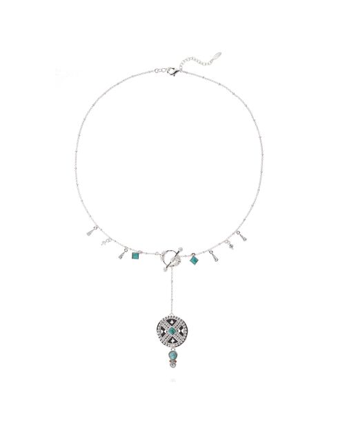 Collier chaîne avec breloques et pendentif central Yesenia argenté