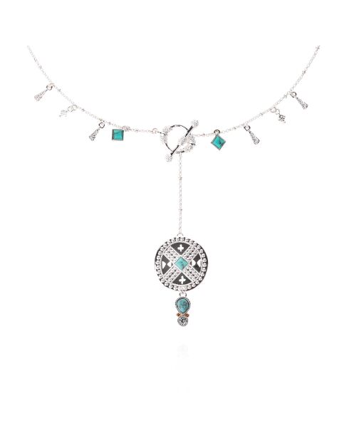 Collier chaîne avec breloques et pendentif central Yesenia argenté