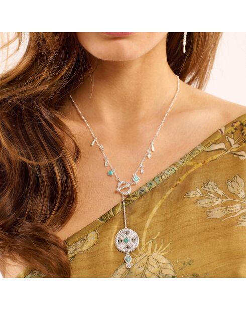 Collier chaîne avec breloques et pendentif central Yesenia argenté
