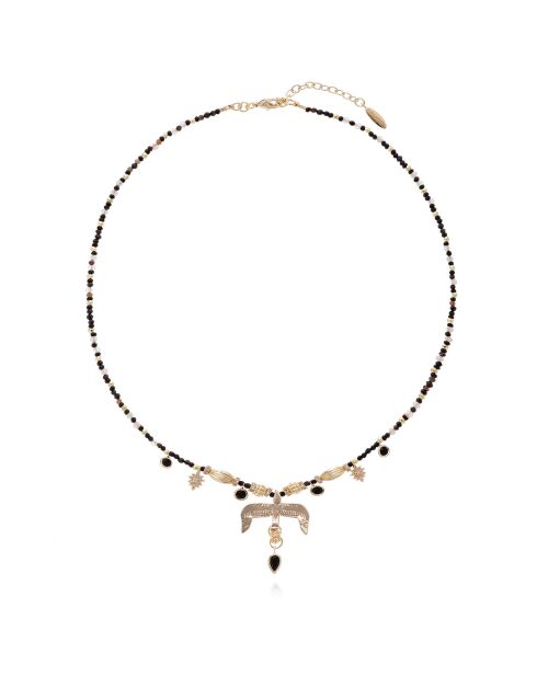 Collier de perles avec pendentif aigle Gallica noir