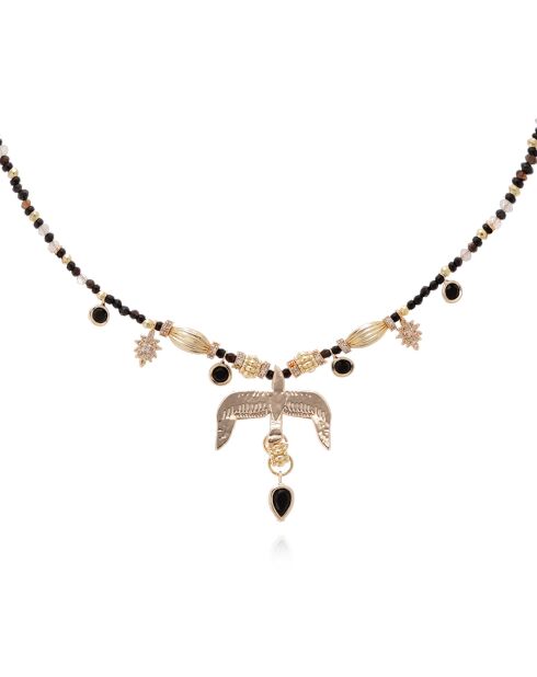 Collier de perles avec pendentif aigle Gallica noir