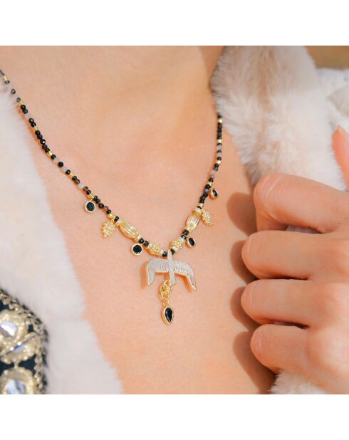 Collier de perles avec pendentif aigle Gallica noir