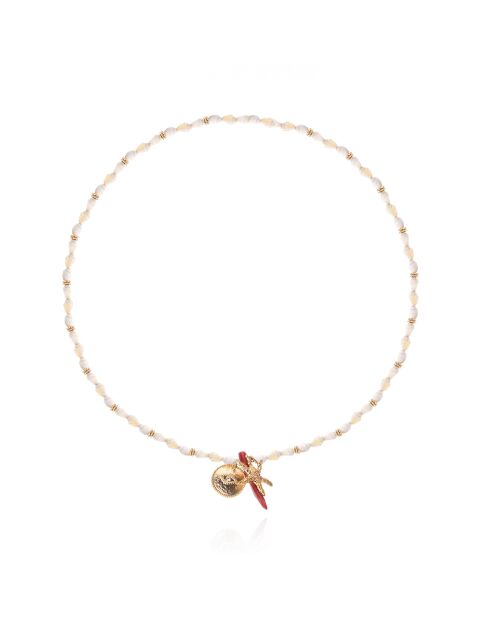 Collier avec coquillages et pampille Martin blanc