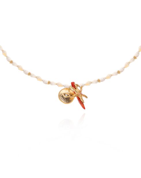 Collier avec coquillages et pampille Martin blanc