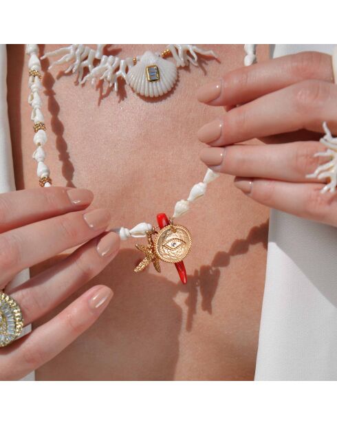 Collier avec coquillages et pampille Martin blanc