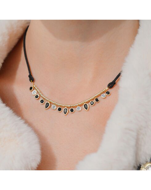 Collier cordon avec pampilles gouttes Vikram noir