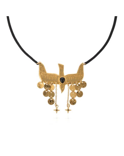 Collier cordon avec pendentif aigle Nipoa noir