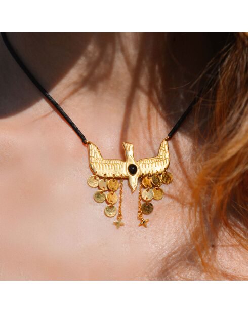 Collier cordon avec pendentif aigle Nipoa noir