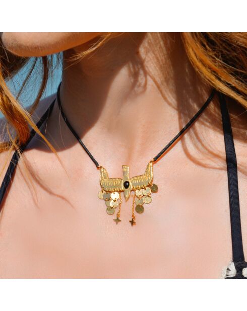 Collier cordon avec pendentif aigle Nipoa noir