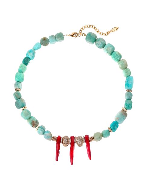 Collier ajustable avec perles et pampilles Marcel turquoise