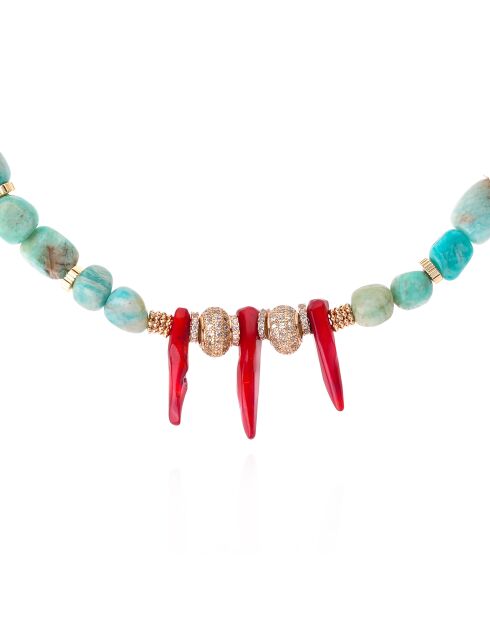 Collier ajustable avec perles et pampilles Marcel turquoise