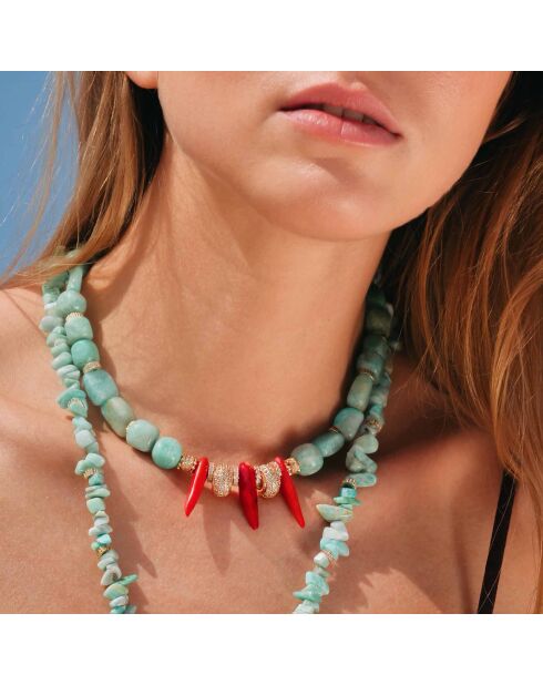 Collier ajustable avec perles et pampilles Marcel turquoise