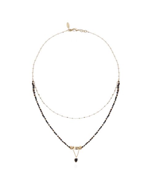 Collier multirangs perles et pendentif Talena noir