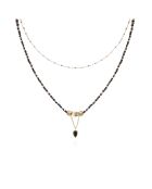 Collier multirangs perles et pendentif Talena noir