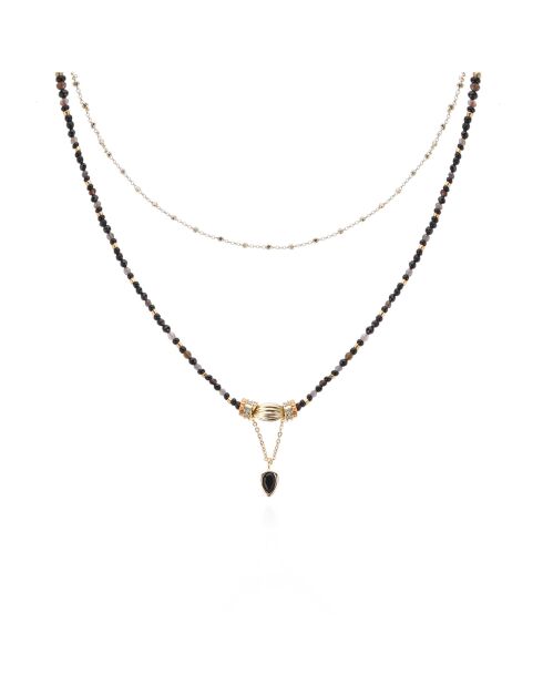 Collier multirangs perles et pendentif Talena noir