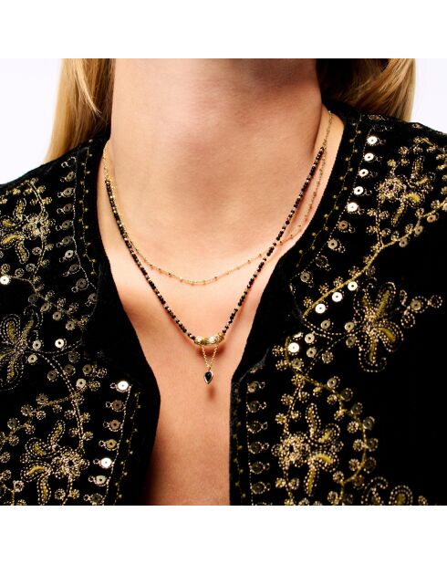 Collier multirangs perles et pendentif Talena noir
