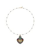 Collier avec charm central et perles Fortuna noir