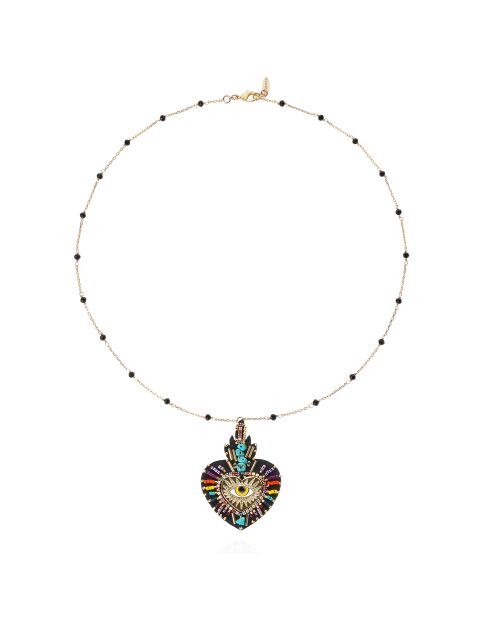 Collier avec charm central et perles Fortuna noir