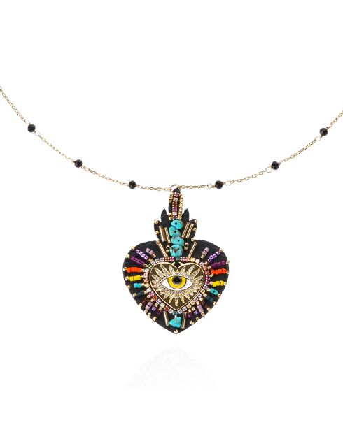 Collier avec charm central et perles Fortuna noir