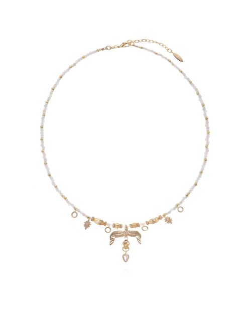 Collier de perles avec pendentif aigle Gallica blanc