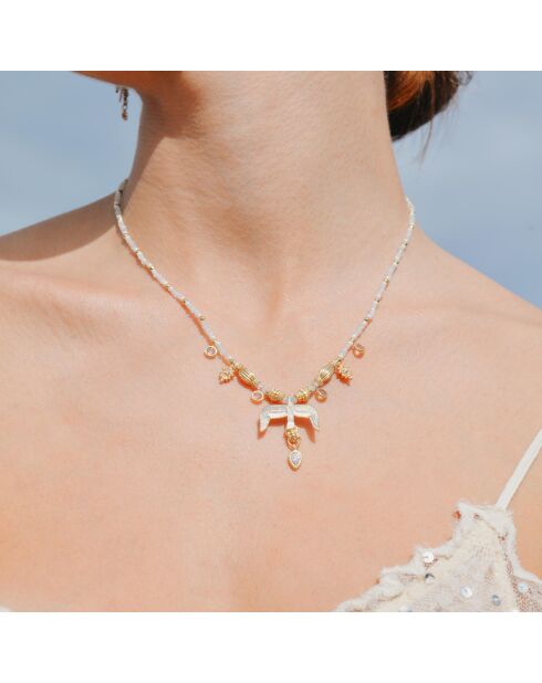 Collier de perles avec pendentif aigle Gallica blanc