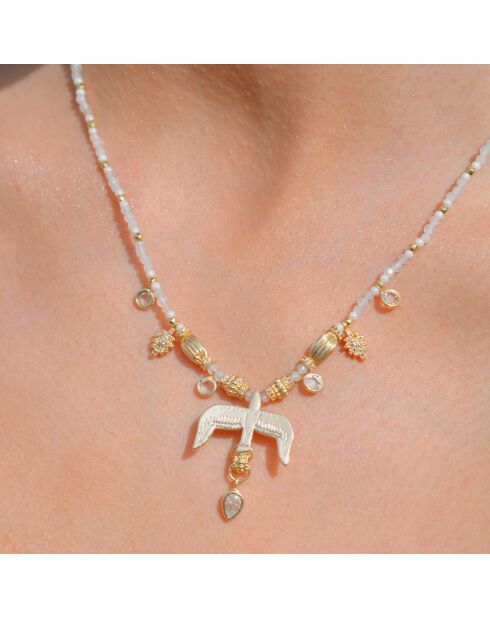 Collier de perles avec pendentif aigle Gallica blanc