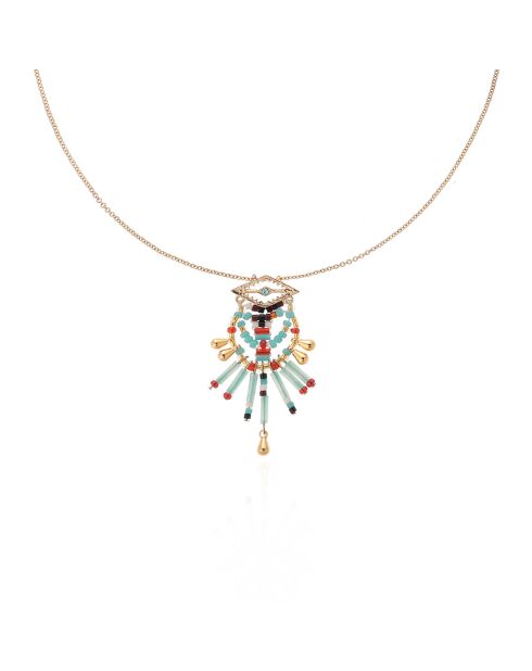 Collier chaîne avec pendentif perles Sando turquoise