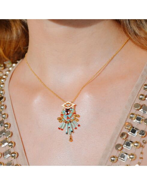 Collier chaîne avec pendentif perles Sando turquoise