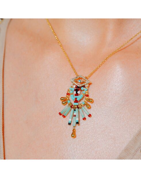 Collier chaîne avec pendentif perles Sando turquoise