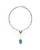 Collier multirangs de perles avec pendentifs centraux Ranch turquoise