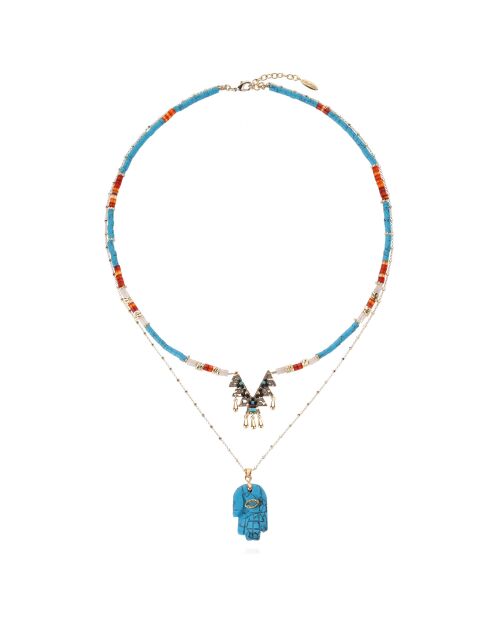 Collier multirangs de perles avec pendentifs centraux Ranch turquoise