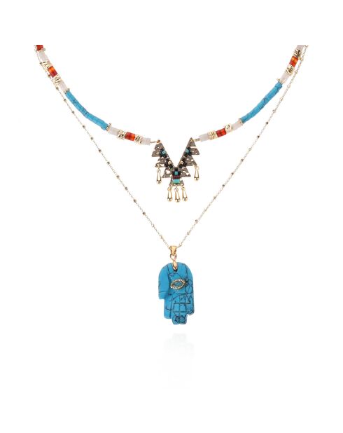 Collier multirangs de perles avec pendentifs centraux Ranch turquoise