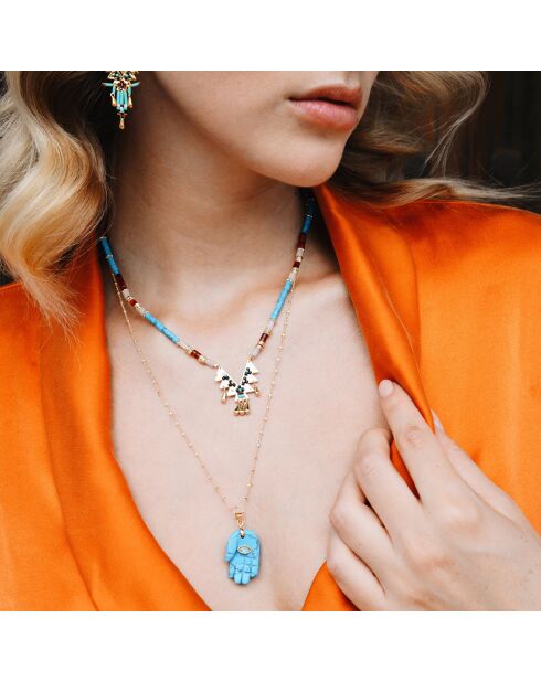 Collier multirangs de perles avec pendentifs centraux Ranch turquoise