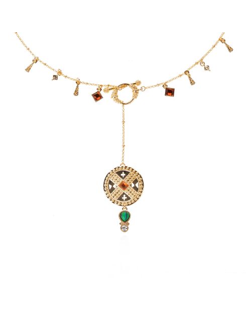 Collier chaîne avec breloques et pendentif central Yesenia doré