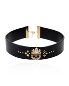 Collier ajustable ras de cou en cuir avec studs et cabochon central Illuminati noir