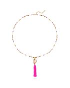 Collier avec perles et pendentif avec pompon Tamara violet