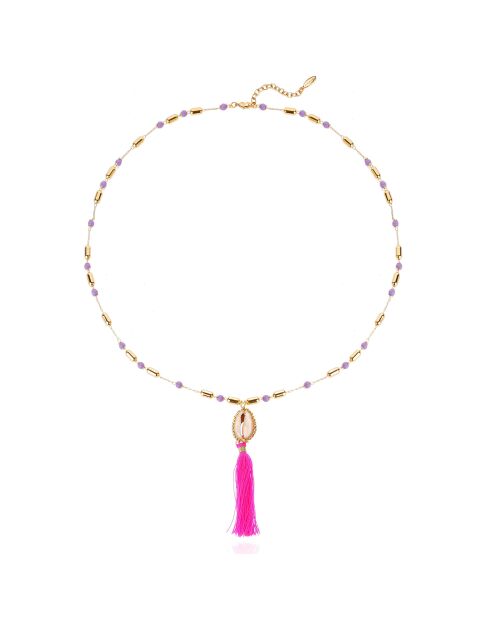 Collier avec perles et pendentif avec pompon Tamara violet