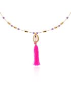 Collier avec perles et pendentif avec pompon Tamara violet